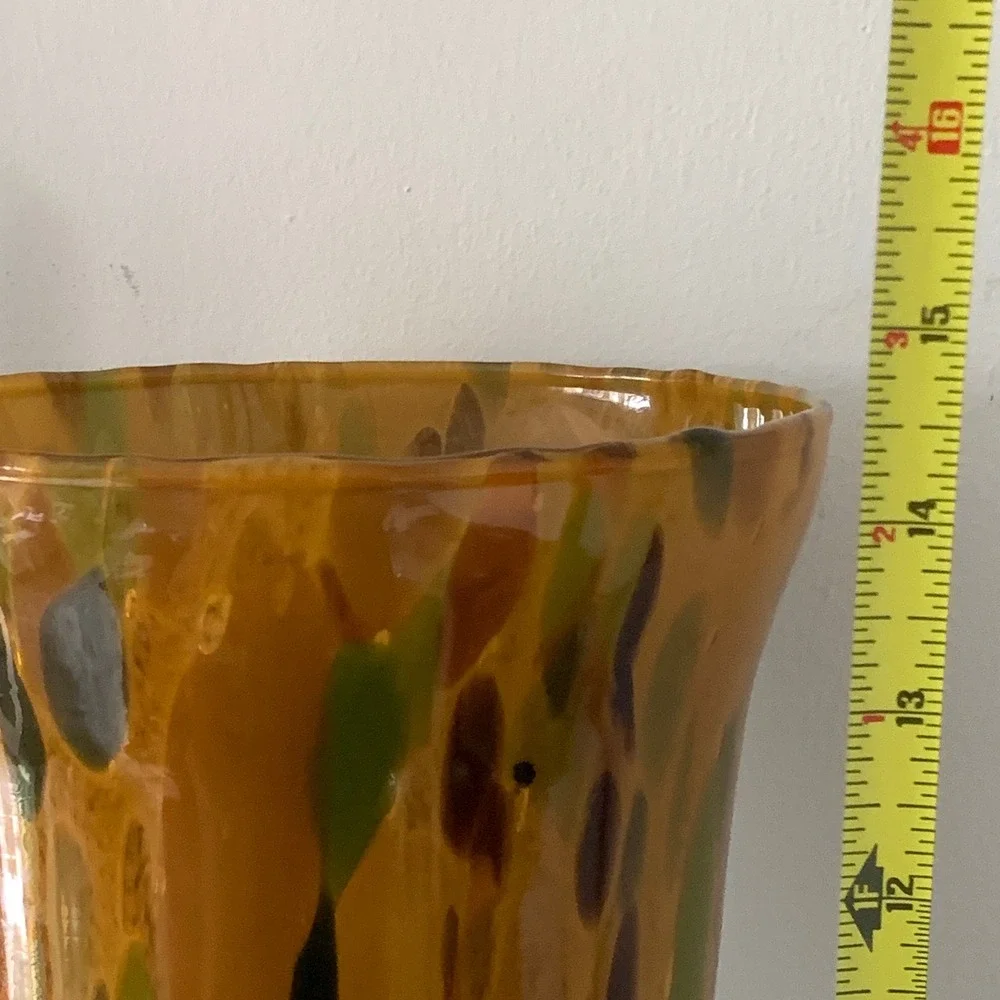 Maestri Vetrai Italian Art Glass Vase Tortoise Confetti Amber Murano Style 14.5